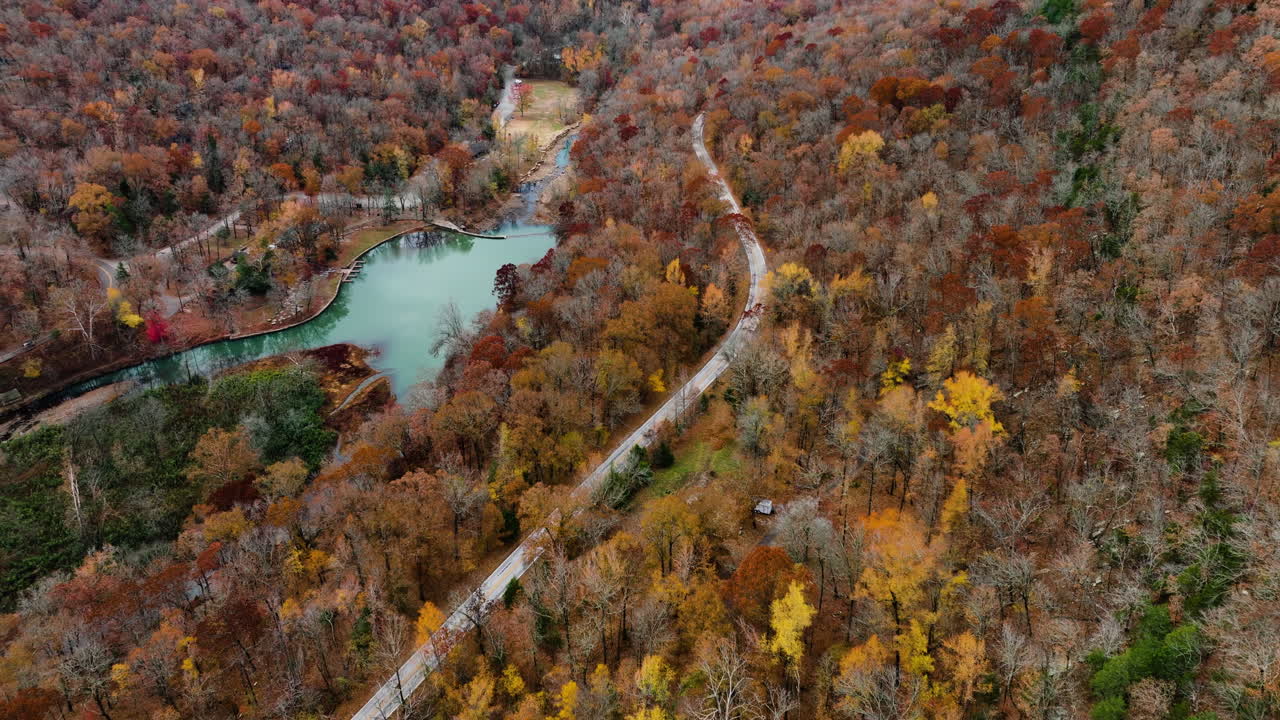 River And Autumn Trees At The Road Mountains Near Devil's Den State Park, Arkansas, United States