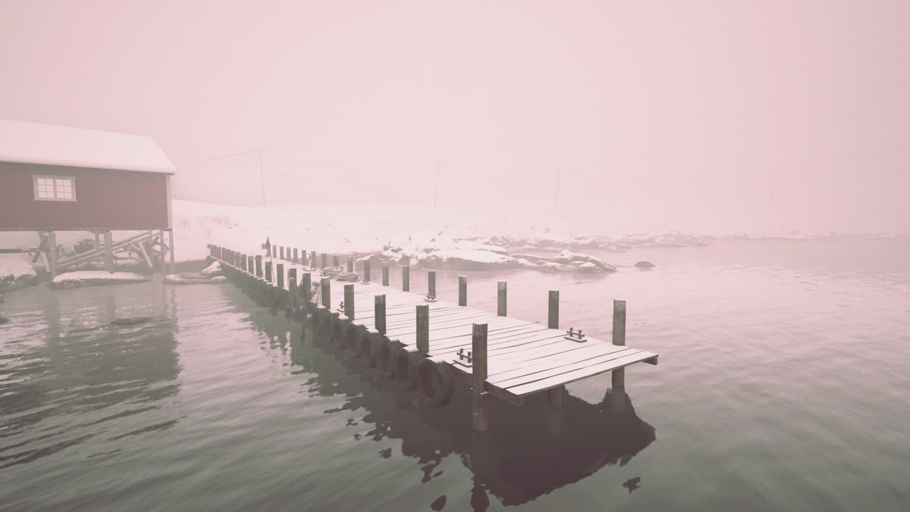 Old wooden pier jutting into the norwegian sea