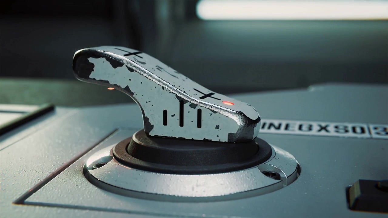Mechanical actuation rotating worn control lever upward on metal panel, lighting orange indicator
