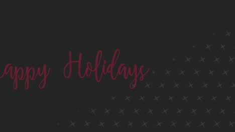 festive red text wishes you happy holidays on a black background with white dots