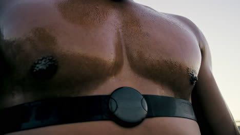 Black-man,-fitness-or-chest-strap-for-heart-rate