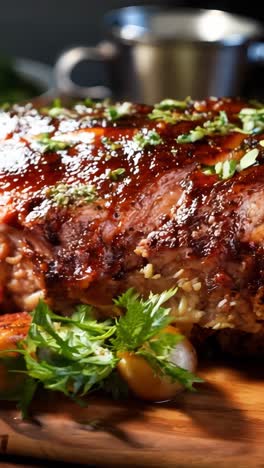 herb-glazed barbecue rib roast with roasted veggies