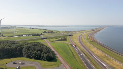 dutch coast highway and farmland aerial view