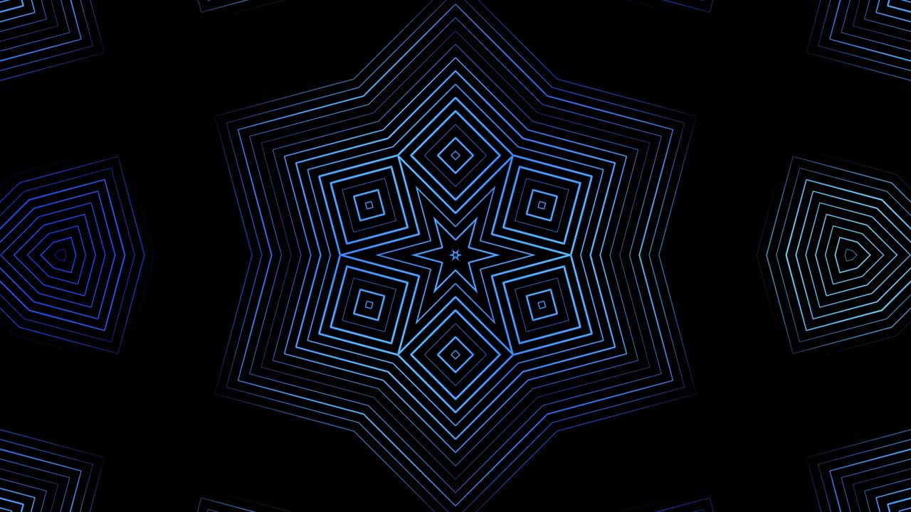 animación abstracta de la secuencia gráficos multicolores adornos patrones girando sobre fondo negro. animación. caleidoscopio hipnótico con gráficos de neón abstractos multicolores