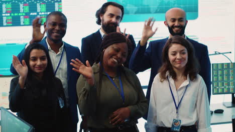 confident smiling enterprise team uniting their forces to improve workflow
