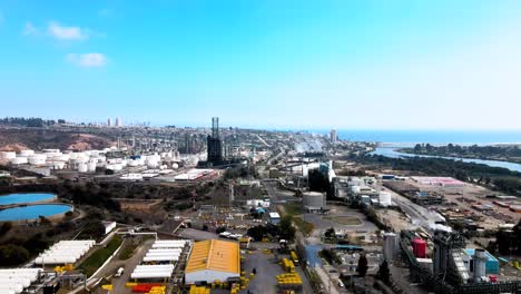 Aerial-orbit-of-an-oil-refinery-on-a-sunny-production-day