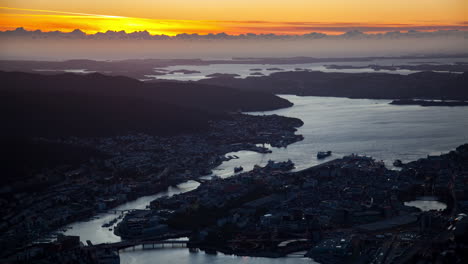 ciudad de bergen puesta de sol paisaje urbano lapso de tiempo