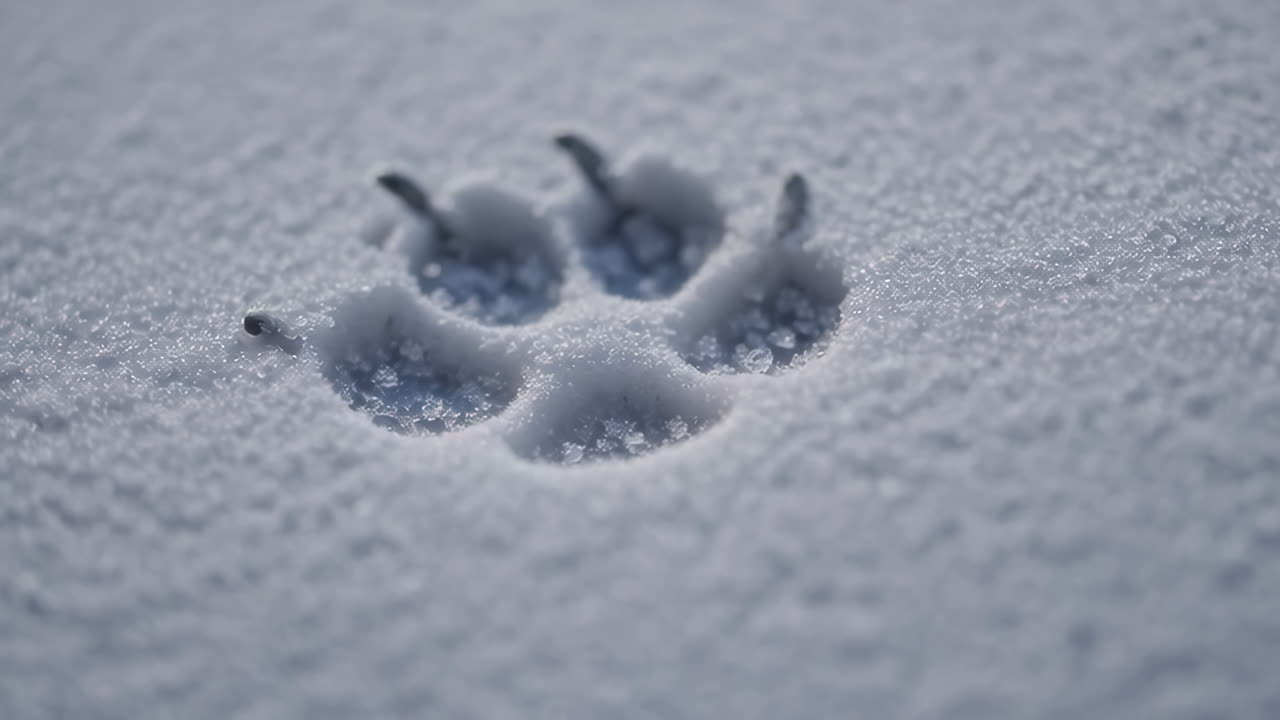 Animal Paw Print in Fresh Snow