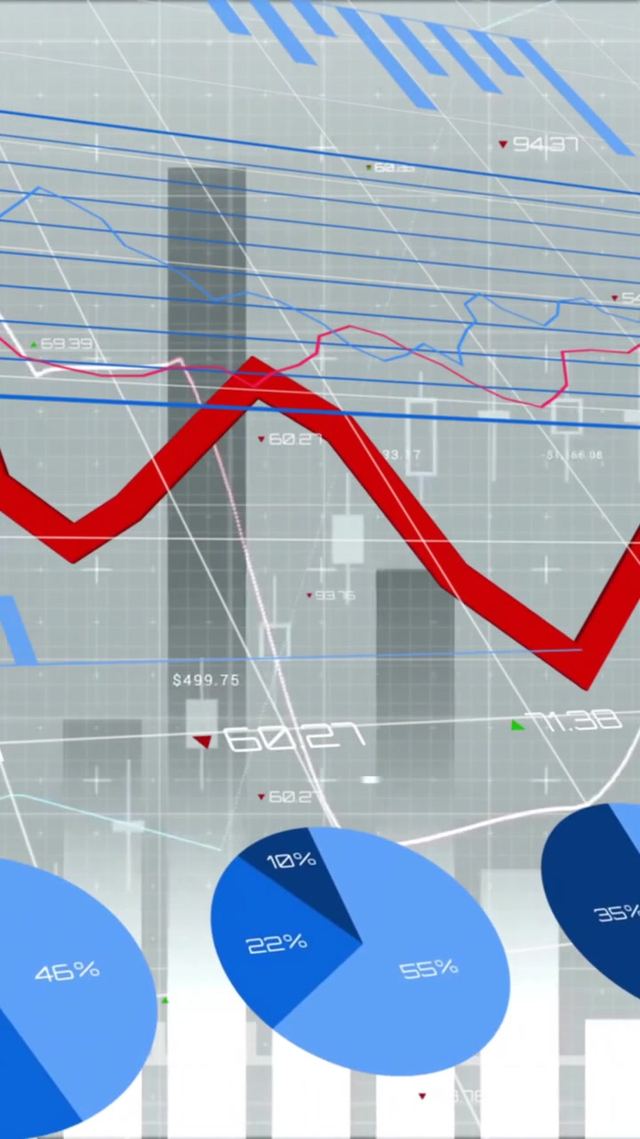 Animation of data processing over grid and white background