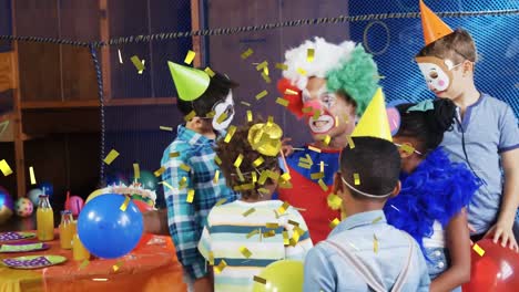 Animación-De-Confeti-Cayendo-Sobre-Payaso-Y-Niños-Divirtiéndose-En-Fiesta