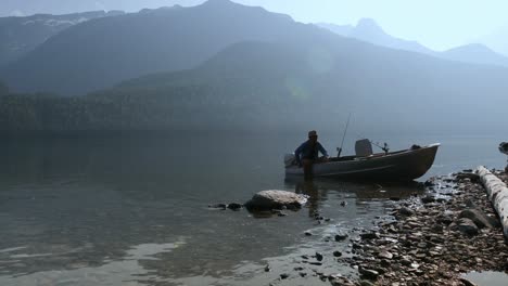 two fishermen preparing for fishing at countryside 4k