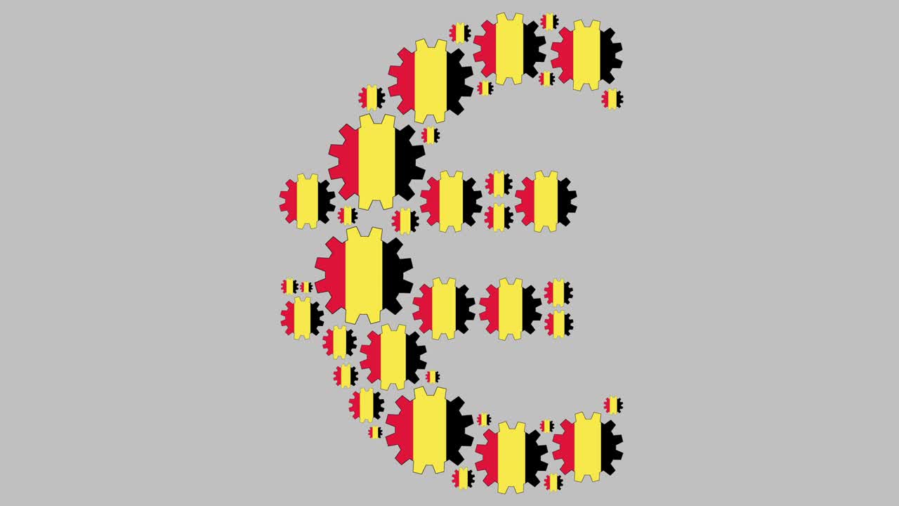 los engranajes de la bandera belga que dan forma al símbolo del euro