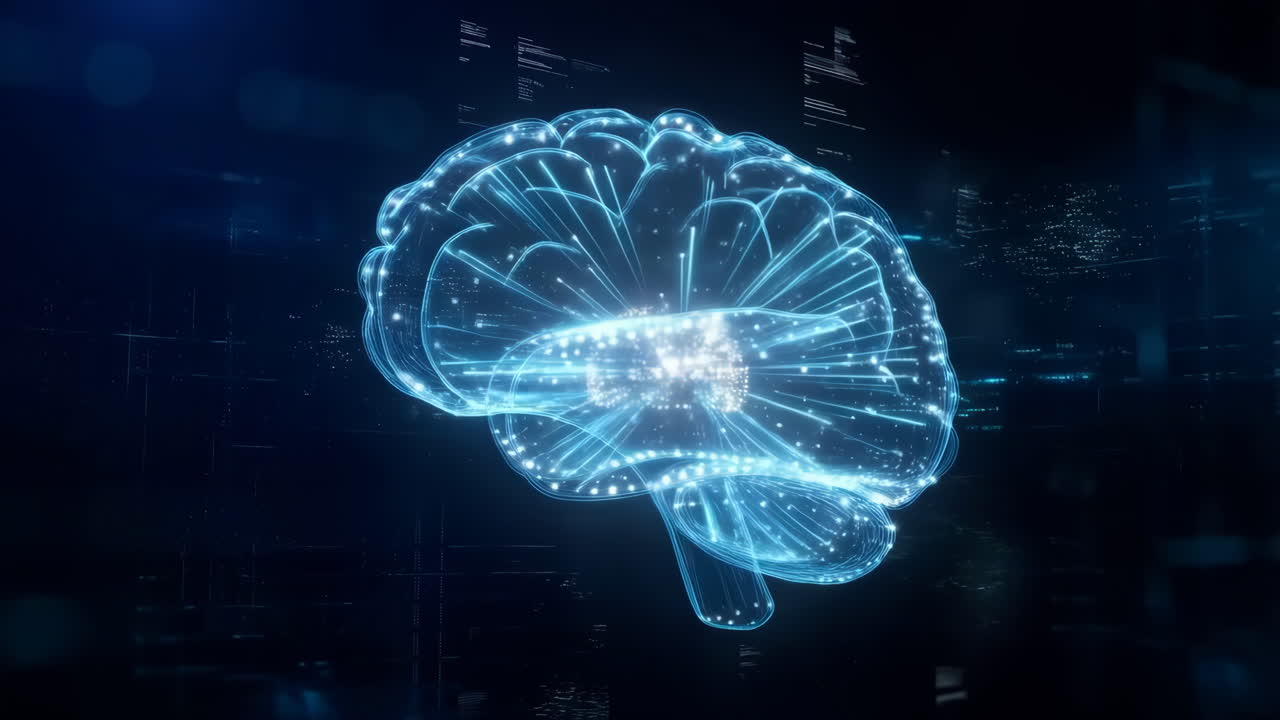 Digital Brain Hologram Representing AI and Technology