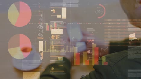 animación de estadísticas y procesamiento de datos sobre un empresario que usa un teléfono inteligente
