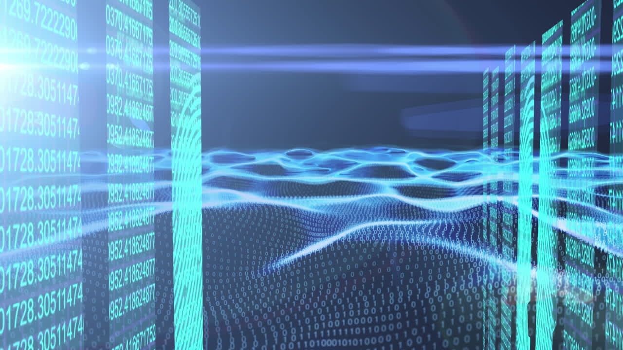 Animation of waves with data processing over black background