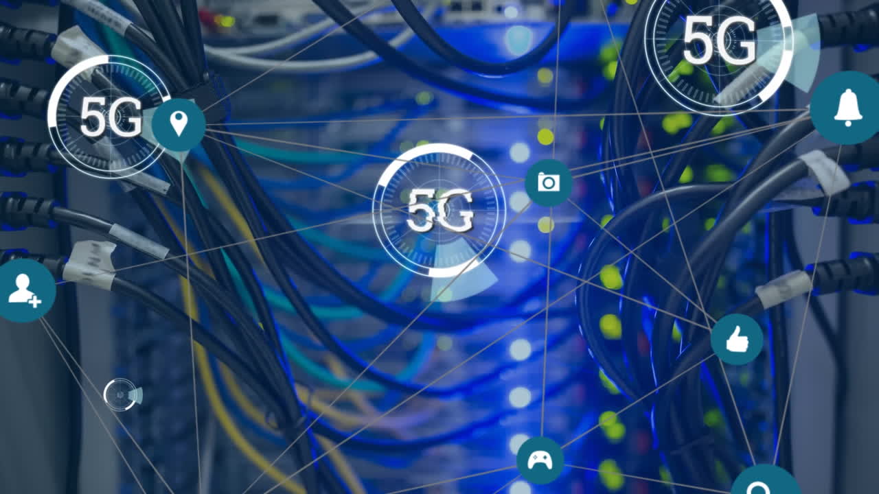 animazione di testo 5g, scopi e elaborazione dei dati su server informatico.