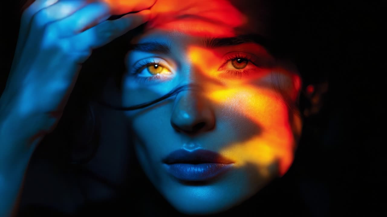 Ethereal Beauty: A Captivating Portrait Showcasing the Intricate Play of Light and Shadow on a Subject's Face, Emphasizing Their Striking Features and Mysterious Aura