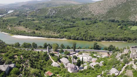 pocitelj historic village in bosnia and herzegovina, aerial view, day