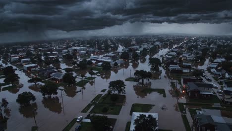 aerial view of flooded city during storm