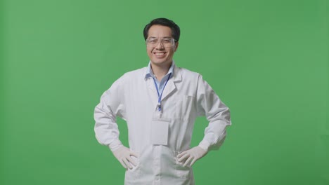 smiling scientist in lab coat