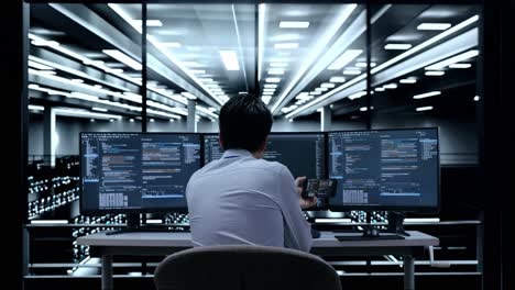 it technician working in a server room