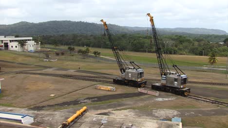 Cranes-near-by-Gatun-Locks,-Panama-Canal