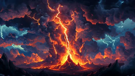 volcanic eruption with lightning storm