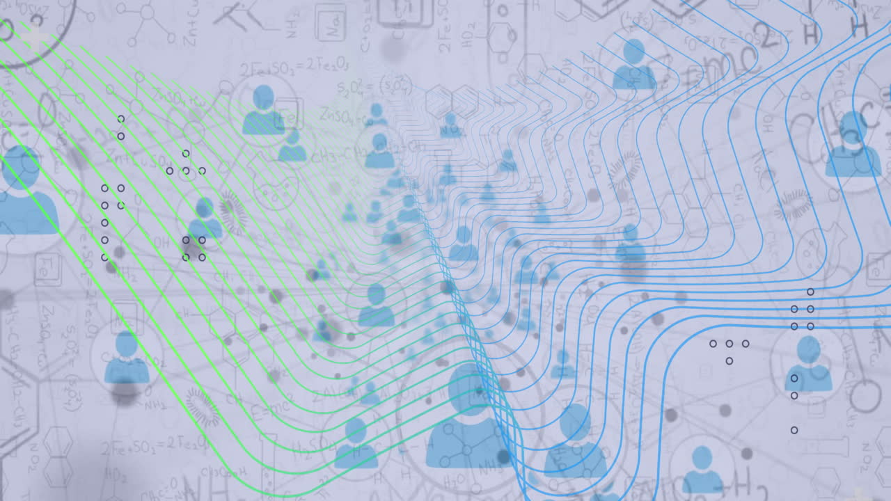 animación de dibujos químicos sobre iconos de los medios.