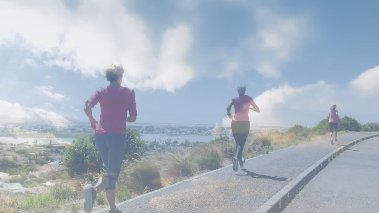 야외에서 달리는 노인들에 대한 반이는 빛의 애니메이션