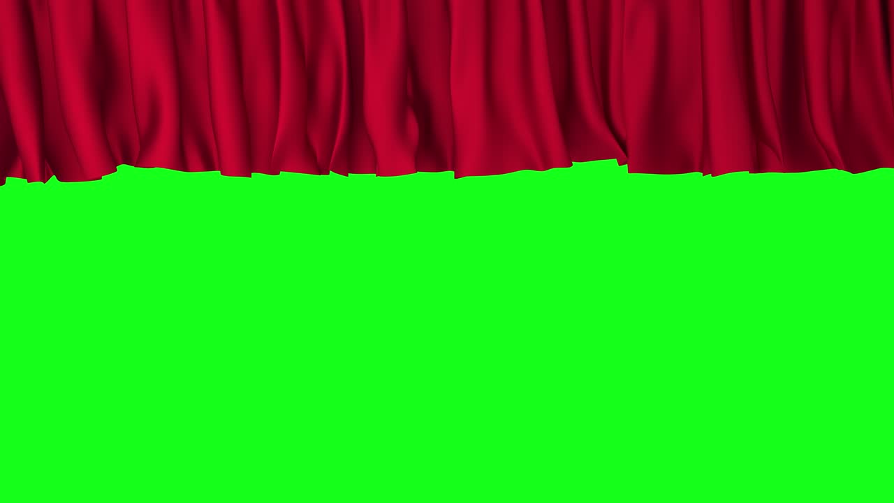 빨간색 극장 커튼이 열려 녹색 스크린을 드러 ⁇ 니다.
