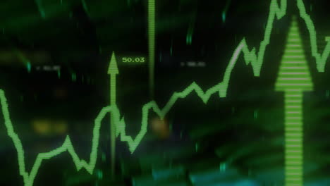 animation of stock market and diagrams with arrows on black background