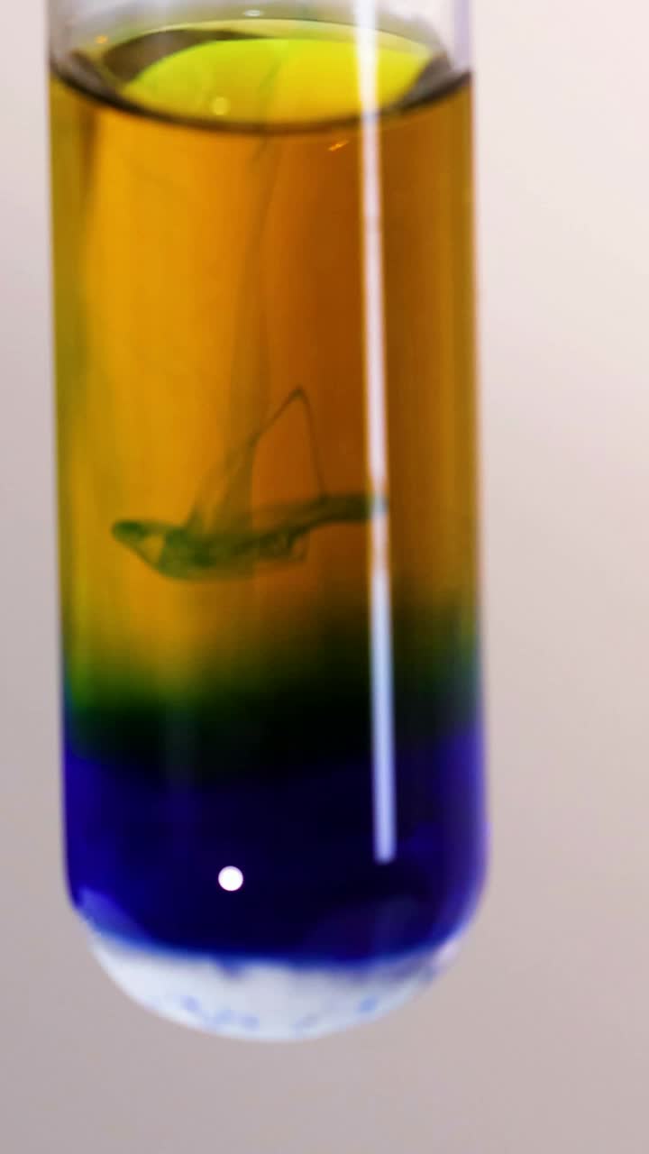 Chemical reaction showcasing color changes in solution