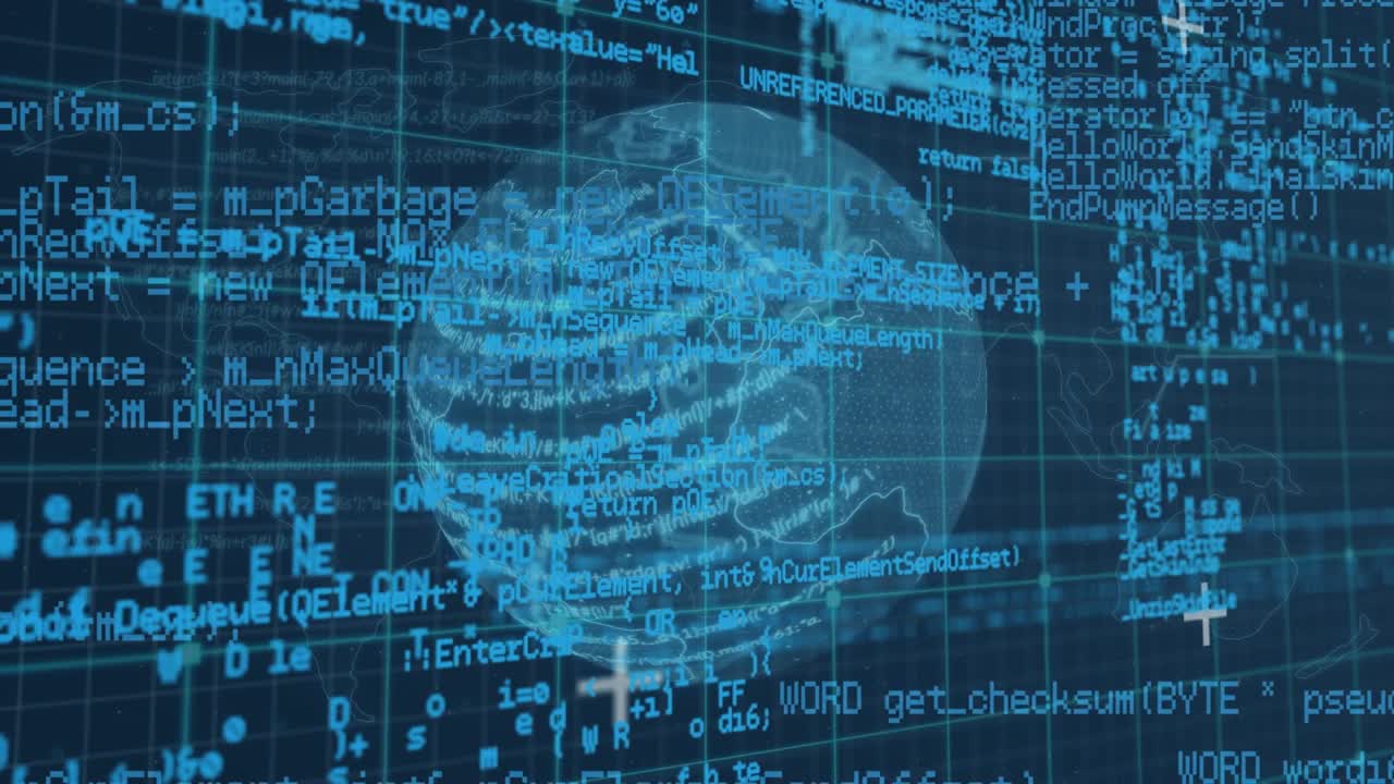 Animation of digital data processing over globe