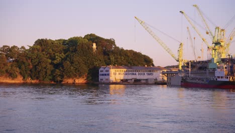 mukashima dock yard: ship repair and maintenance at sunset