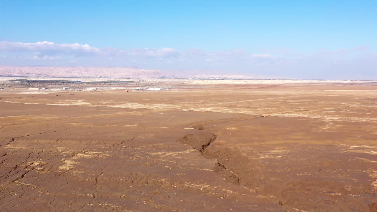 Dead sea Drought with Jordan River Gorge- Aerial Footage