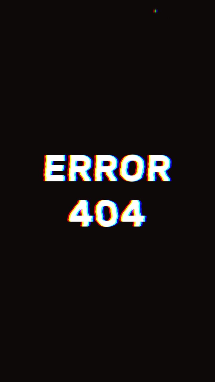 Animated Error 404 Text with Glitch Effect on Black Background