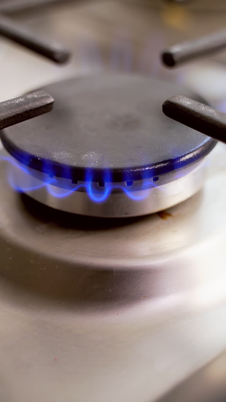Gas burner on stove. Close up view of the gas stove