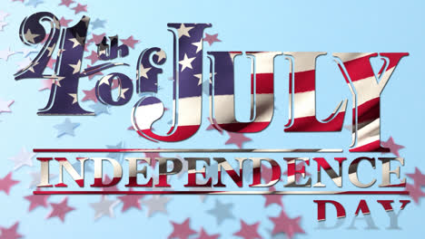 animation of 4th of july text over flags of united states of america on blue background