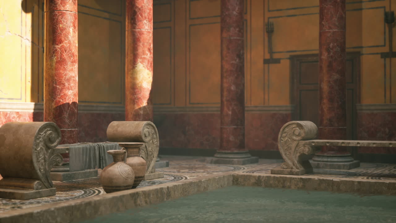 Ancient roman bathhouse with intricate architecture and marble details
