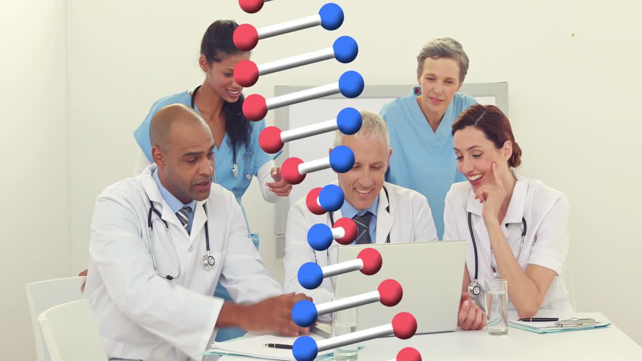 Animasjon av DNA-streng over diverse leger i samtale
