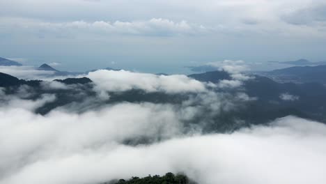 slow aerial flying backwards over serra do mar covered by clouds, brazil