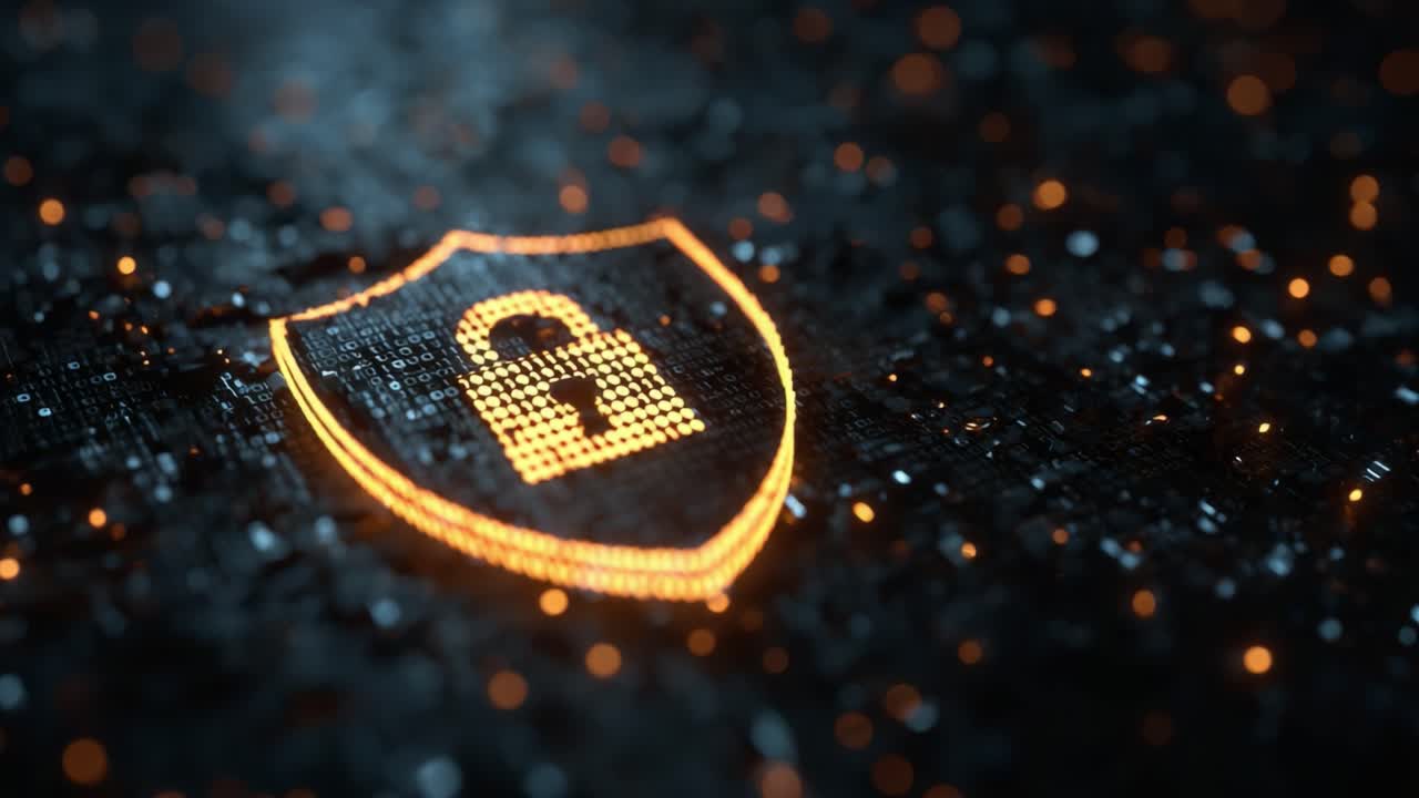 A Glowing Digital Shield Icon Representing Cybersecurity and Data Protection, Bathed in a Flickering Background of Binary Code for a Modern Futuristic Aesthetic