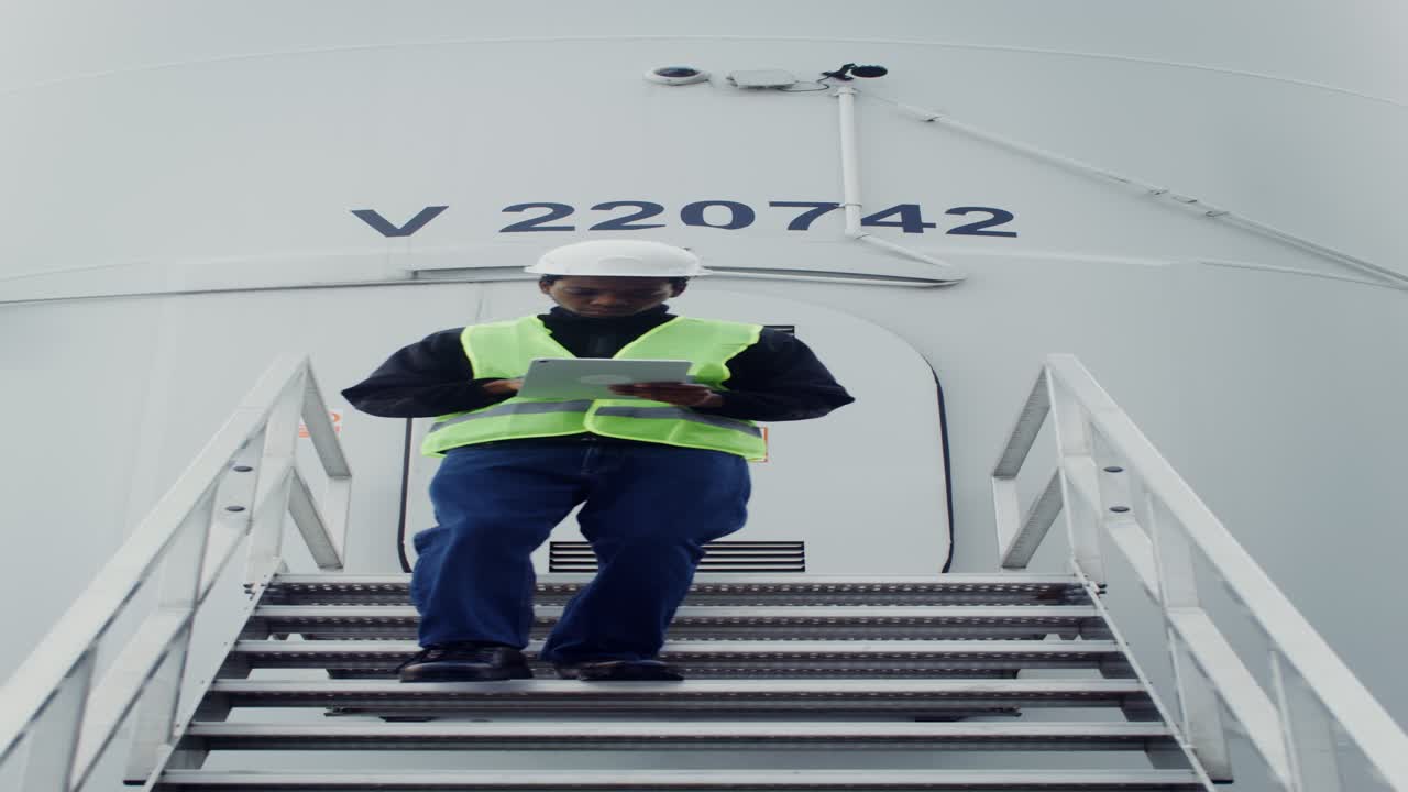Technician working at a wind turbine