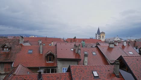 a panning shot showing the roofs of the annency town, france