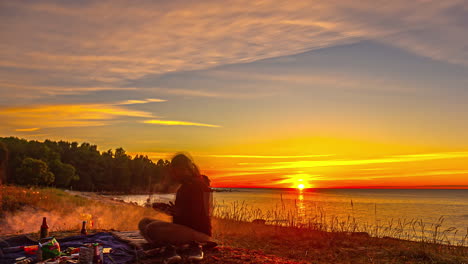 romantic sunset picnic on the beach