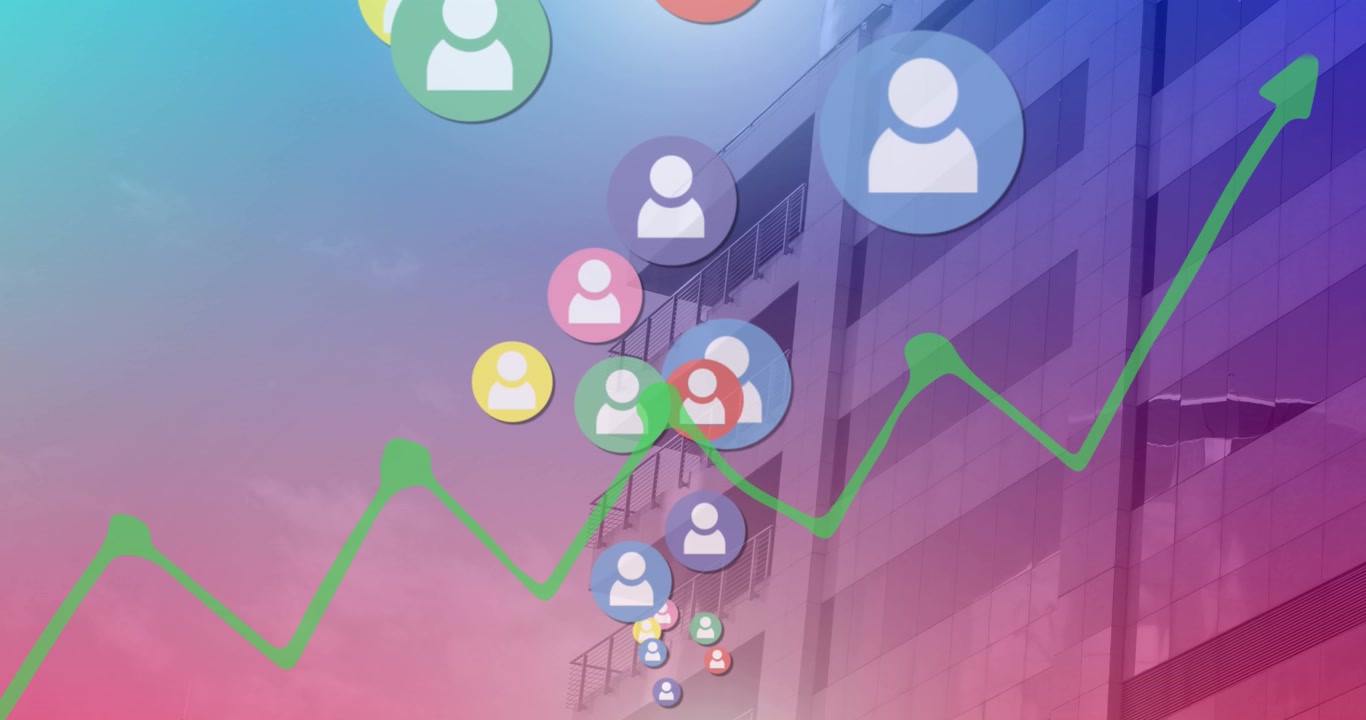 Digital animation of multiple colorful heart icons floating against amusement park