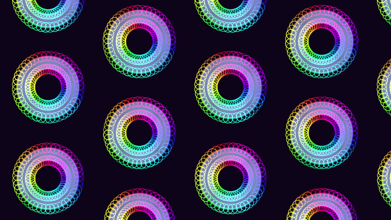 patrón de círculos y anillos abstractos de neón futurista en el espacio oscuro