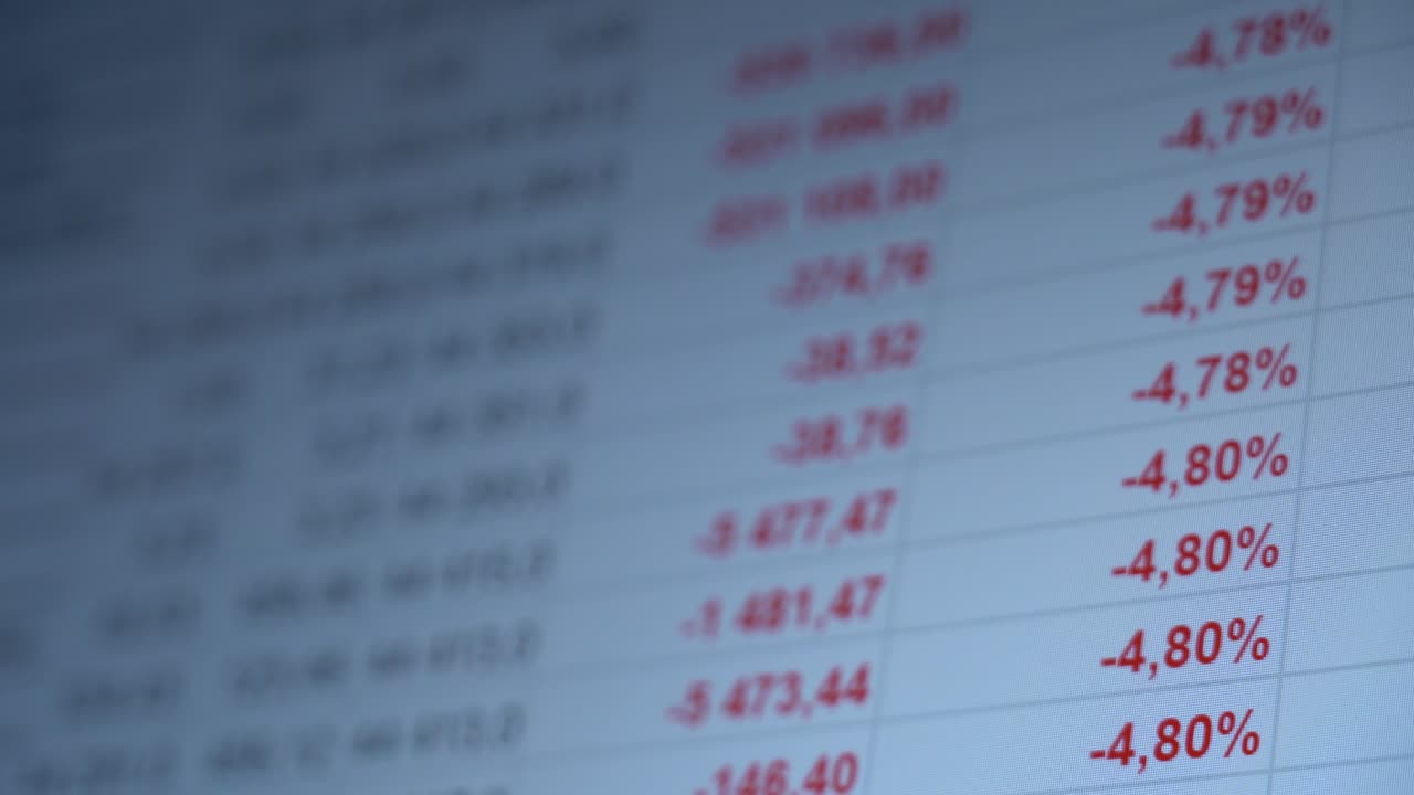 Movimento di Numeri in una Tabella su uno Schermo di Monitor. Primo Piano