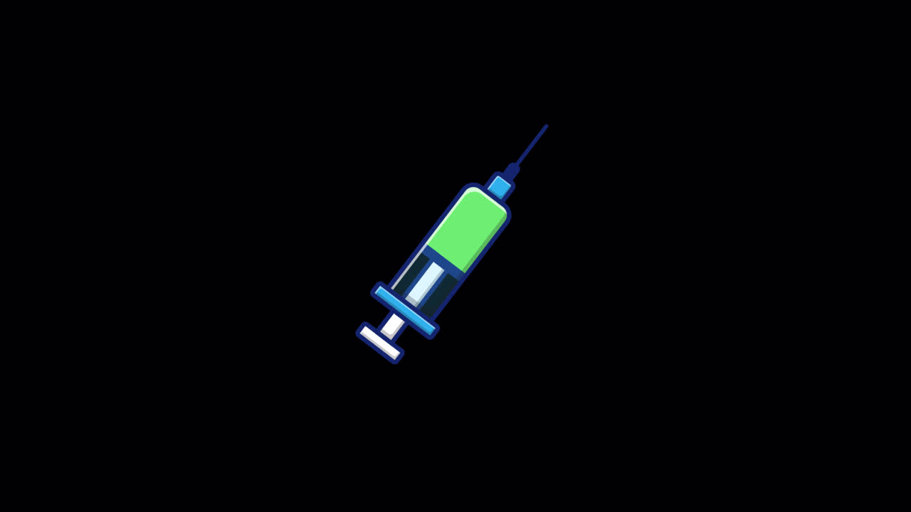Animated Syringe with Green Liquid on Black Background