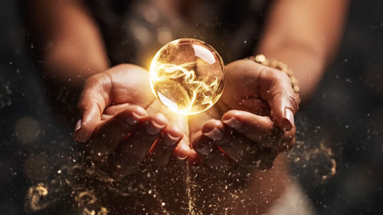 Hands holding a magical crystal ball